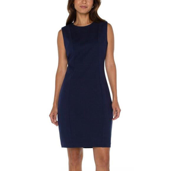 Liverpool Dress SZ 14/32 NWT Navy Zipper Detail Plus Curvy Sheath Sleeveless - Picture 1 of 16